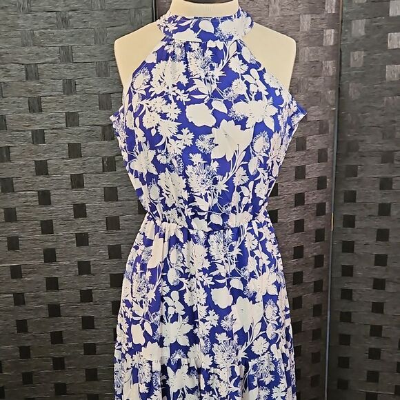 Floral Halter Maxi Dress - Blue and White Size Small - Picture 3 of 11
